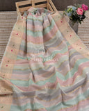 Off white kora rangkart saree in multi color stripes with a beautifully designed blouse