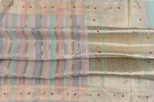 Off white kora rangkart saree in multi color stripes with a beautifully designed blouse
