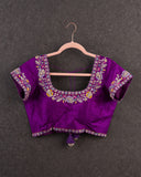 Purple Short sleeves blouse with intricately designed thread and zardosi work