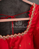 Red Pure Silk Blouse with zari buttas and work