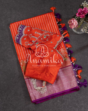 A Venkatagiri Pattu saree in a beautiful orange/purple combo