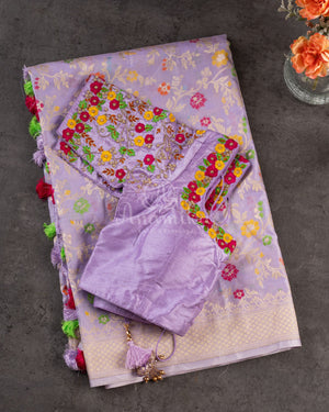 Banarasi Silk Saree in beautiful lavender with all over meenakari weave