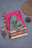 A lovely hot pink Bandini saree with kalamkari print on Modal silk