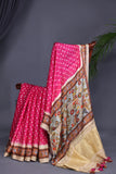 A lovely hot pink Bandini saree with kalamkari print on Modal silk