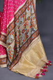 A lovely hot pink Bandini saree with kalamkari print on Modal silk
