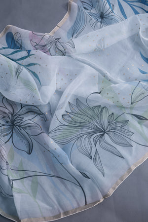 Stunning Organza saree in powder blue with woven sequins