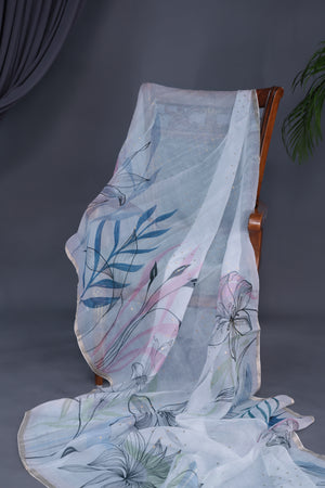 Stunning Organza saree in powder blue with woven sequins