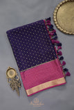 A beautiful mysore crepre silk saree in dark navy and rani pink combination