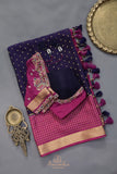 A beautiful mysore crepre silk saree in dark navy and rani pink combination