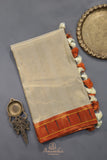 Gadwal Paithai Tissue saree in ivory-gold and orange