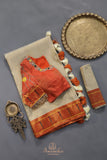 Gadwal Paithai Tissue saree in ivory-gold and orange