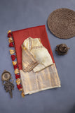 Kanjeevaram silk saree in a lovely red and off white combo