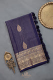 Royal Navy Kanjeevaram Saree with a stunning blouse pattern