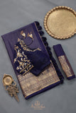 Royal Navy Kanjeevaram Saree with a stunning blouse pattern