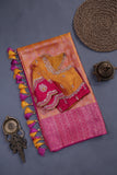 A rich kanjeevaram silk saree in yellow and pink dual tone
