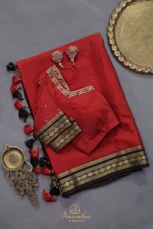 The Viral Red-Black combo mysore crepe silk saree