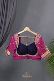 A beautiful mysore crepre silk saree in dark navy and rani pink combination
