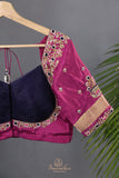 A beautiful mysore crepre silk saree in dark navy and rani pink combination