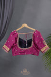 A beautiful mysore crepre silk saree in dark navy and rani pink combination