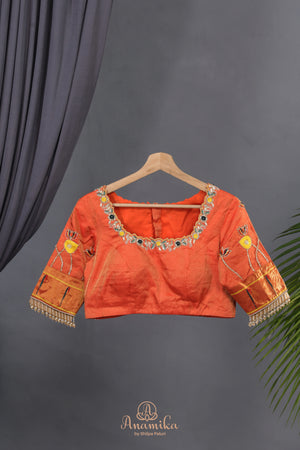 Gadwal Paithai Tissue saree in ivory-gold and orange