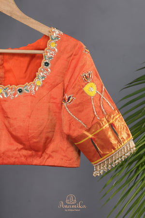 Gadwal Paithai Tissue saree in ivory-gold and orange