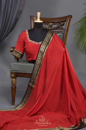 The Viral Red-Black combo mysore crepe silk saree
