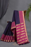 A beautiful mysore crepre silk saree in dark navy and rani pink combination