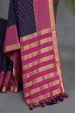A beautiful mysore crepre silk saree in dark navy and rani pink combination