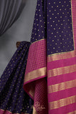 A beautiful mysore crepre silk saree in dark navy and rani pink combination