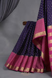 A beautiful mysore crepre silk saree in dark navy and rani pink combination