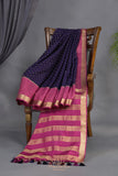 A beautiful mysore crepre silk saree in dark navy and rani pink combination