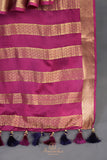A beautiful mysore crepre silk saree in dark navy and rani pink combination