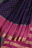 A beautiful mysore crepre silk saree in dark navy and rani pink combination