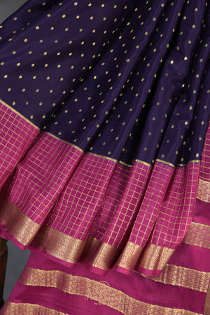 A beautiful mysore crepre silk saree in dark navy and rani pink combination