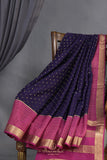 A beautiful mysore crepre silk saree in dark navy and rani pink combination