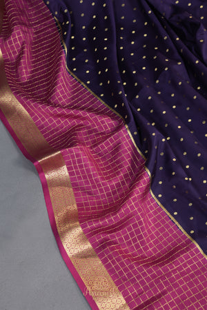 A beautiful mysore crepre silk saree in dark navy and rani pink combination