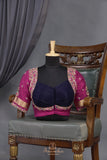 A beautiful mysore crepre silk saree in dark navy and rani pink combination