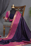 A beautiful mysore crepre silk saree in dark navy and rani pink combination