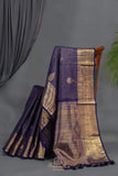 Royal Navy Kanjeevaram Saree with a stunning blouse pattern