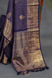 Royal Navy Kanjeevaram Saree with a stunning blouse pattern