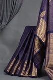 Royal Navy Kanjeevaram Saree with a stunning blouse pattern