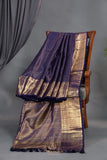 Royal Navy Kanjeevaram Saree with a stunning blouse pattern