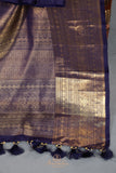 Royal Navy Kanjeevaram Saree with a stunning blouse pattern