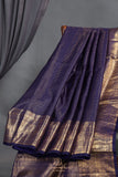 Royal Navy Kanjeevaram Saree with a stunning blouse pattern