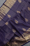 Royal Navy Kanjeevaram Saree with a stunning blouse pattern