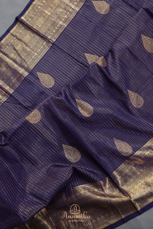 Royal Navy Kanjeevaram Saree with a stunning blouse pattern