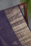 Royal Navy Kanjeevaram Saree with a stunning blouse pattern
