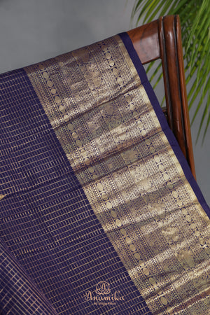 Royal Navy Kanjeevaram Saree with a stunning blouse pattern
