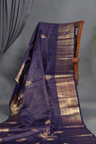 Royal Navy Kanjeevaram Saree with a stunning blouse pattern