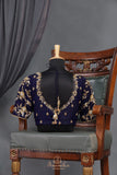 Royal Navy Kanjeevaram Saree with a stunning blouse pattern
